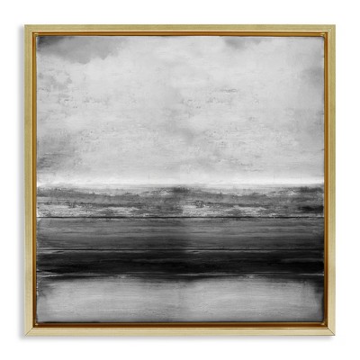 Stupell Industries Monochromatic Grey Rustic Abstraction Black Framed Floater Canvas Wall Art