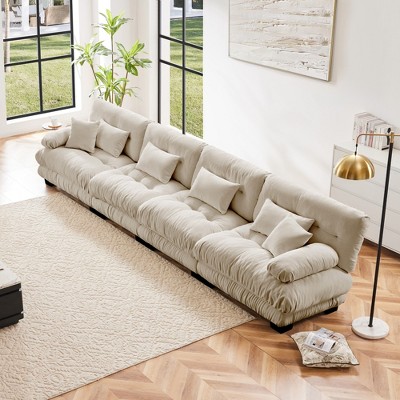 DOMETOUR 4-Seater Sectional Sofa Modular Deep Seat Sofa Couch , Chenille Sofa Comfy Upholstered Sofa for Living Room, Apartment,Chenille
