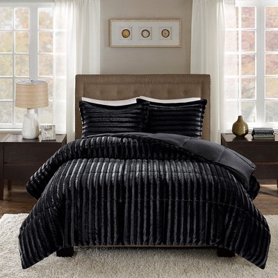 NicBex 3-Piece Faux Fur King Size Bedding Comforter Sets, All-Over Pleated Fur Bedding Set, 1 Comforter, 2 Pillow Shams, Machine Washable