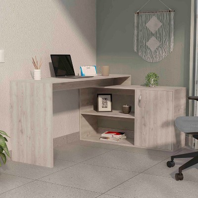 NicBex L-Shaped Home Office Desk with 2 Open Shelves & Single Door Cabinet Corner Space-Saving Desk for Work/Study