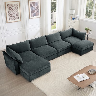 Oversized 146.4" Chenille U-Shaped Modular Sectional Sofa with 2 Storage Ottomans and Storage Drawers under Each Seat, 6-Piece Free combination