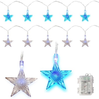 SCS Direct Blue and White Star LED Lights- 20 Fairy Lights Per String, 40 Total- Indoor/Outdoor Decorations for Parties, Patio, & Home Decorations