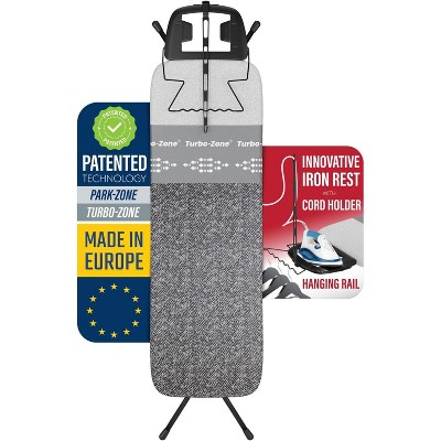 Bartnelli Heavy Duty Ironing Board 48x15, Shirt Master Square Edge, Turbo & Park Zone, Denim Gray