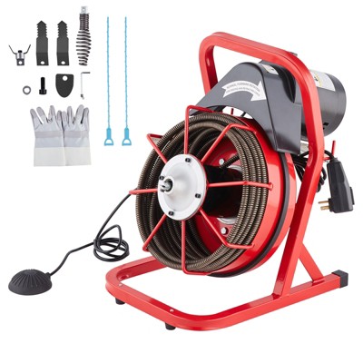 VEVOR Drain Cleaner Machine 50FT x 1/2 Inch, Sewer Snake Auger Manual Feed, 250W Electric Drain Cleaning Machine, Silver