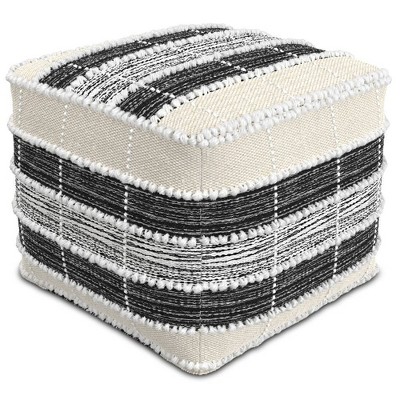 Highland Square Pouf White/Beige/Black - WyndenHall: Indoor/Outdoor, UV Resistant, 250lb Capacity