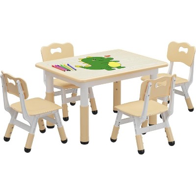 Kids Table and 4 Chairs Set, Height Adjustable Toddler Table and Chairs Set for Ages 2-10, Graffiti Desktop, Non-Slip Legs