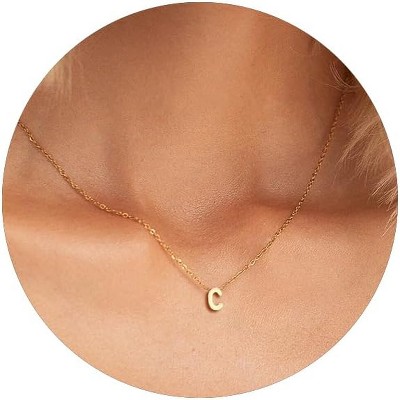 Initial Necklace: 18K Gold Plated Personalized Tiny Letter Name Pendant for Women