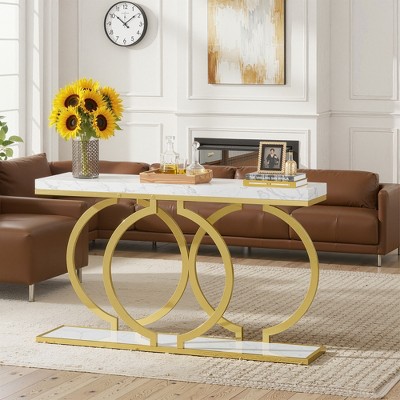 Lirago 55" Console Table Narrow Entryway Sofa Table Geometric Metal Frame Modern Hallway Table for Living Room White