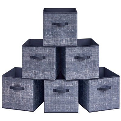 SONGMICS Storage Cubes Non-Woven Fabric Bins with Double Handles Set of 6 Closet Organizers for Shelves Foldable for Clothes