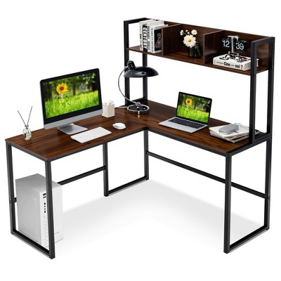 Costway 55''L-Shaped Desk Corner Computer Desk Writing Workstation Table w/Hutch