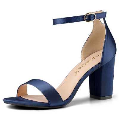 Allegra K Women's Satin Open Toe Ankle Strap Chunky Sandals