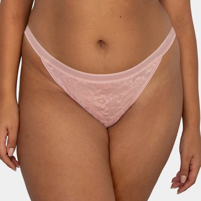 Curvy Couture Women's Plus Size No-Show Lace String Bikini Panty