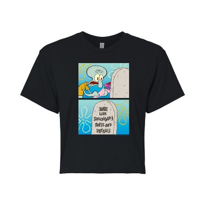 Women's - SpongeBob SquarePants - Squidward Hopes and Dreams Cropped Graphic T-Shirt
