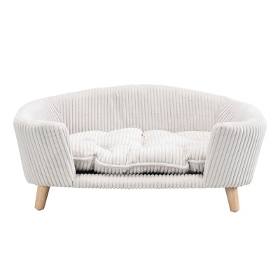 OUTSUPPLY Modern Dog Bed for Small Dogs, Plush Tufted Pet Bed with Birch Wood Legs
