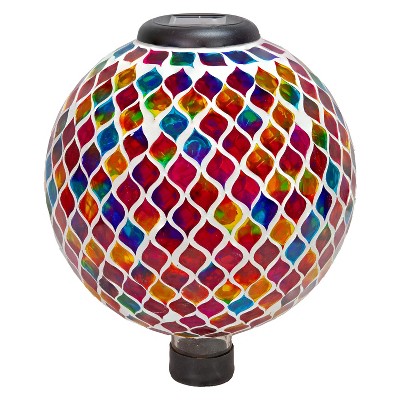 Sunnydaze Glass Mosaic Garden Gazing Globe with Solar Light - 10" - Blue