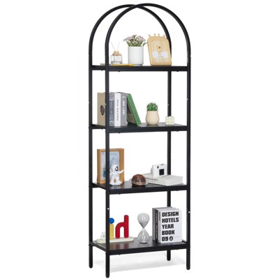 VEVOR Metal Bookshelf, 4-Tier Arched Industrial Bookshelf, Small Rustic Vintage Storage Bookcase with Open Shelves, Freestanding Display Shelving