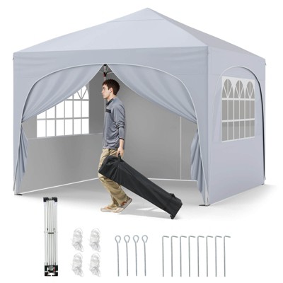 Costway 10 X 10 FT Pop up Canopy Tent Outdoor Easy Setup Sunshade with Wheeled Bag Blue/White/Gray
