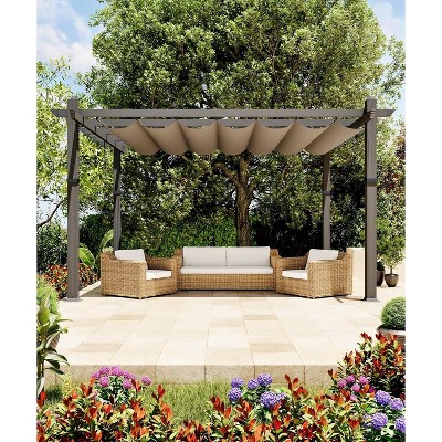 Outdoor Aluminum Pergola, Metal Freestanding Shelter with Adjustable Sun Shade Canopy, Reinforced Frame Outdoor Shelter for Patios