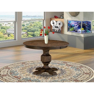 HomeStock Round Dining Table with Pedestal, Rustic Rubberwood Table