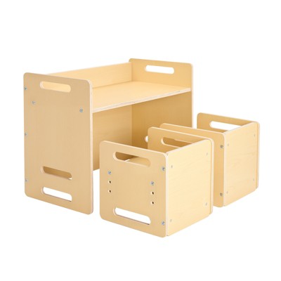 VEVOR Montessori Weaning Table and Chair Set, Wooden Toddler Table and Chair Set with 2 Chairs, Adjustable Height Chair and Activity Table, Natural