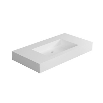 VANIRROR Wall Mount Bathroom Sink, 35.4x18.7" Solid Surface Floating Sink, Rectangle Modern Countertop Vessel Basin for Bathroom Vanity, White