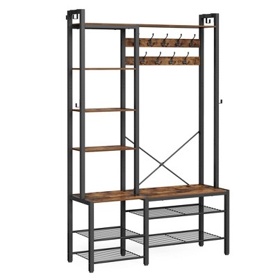 VASAGLE Hall Tree with Bench and Shoe Storage, Entryway Coat Rack with Shoe Bench, 5 Storage Shelves