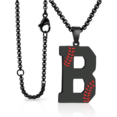 Baseball Initial Necklace for Boys Men A-Z Letter Necklaces Chain Stainless Steel Pendant with Accessories Sport Charm Baseball Gifts for Team Player