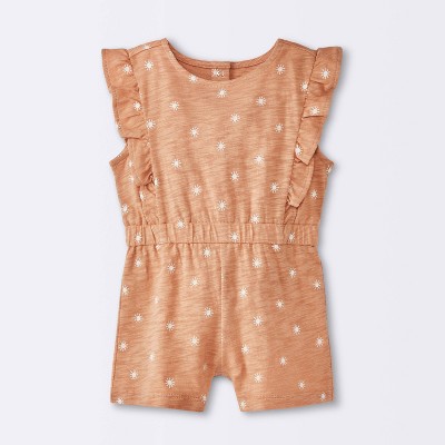 Baby Girls' Sun Stamps Printed Ruffle Romper - Cloud Island™ Tan