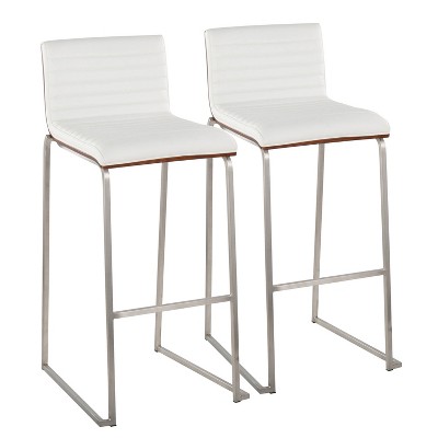 LumiSource Set of 2 30" Mason Mara Barstools Stainless Steel Walnut PU Leather
