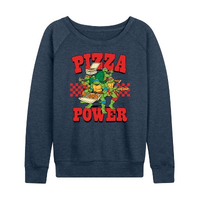 Women's - Teenage Mutant Ninja Turtles - Pizza Power Lightweight French Terry Wide Neck Long Sleeve Graphic Shirt