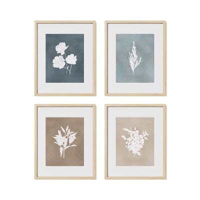 Framed Vintage Flower Print Set – Set of 4 Antique Botanical Prints