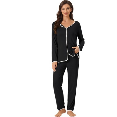 cheibear Women's Long Sleeve Pullover Top with Pants Sleepwear Pajama Sets