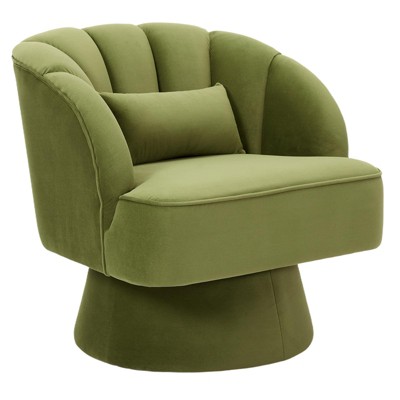 Modern Swivel Barrel Accent Chair, 360 Degree Velvet Upholstered Armchair with Striped Backrest & Plush Padding