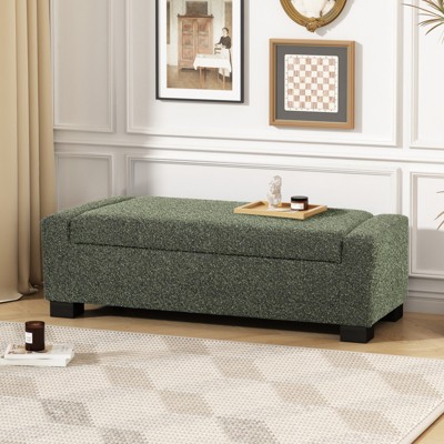 FONTOI 50" Ottoman Bench, Rectangular Design with Hinged Lid, Footrest with Hidden Storage for Living Room, Bedroom, Green, 20"*16.75"*50.25"