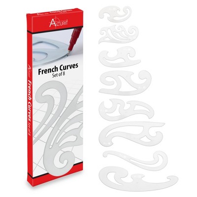 Acurit French Curve Set of 8 – Clear Plastic Drawing Templates for Sewing, Pattern Making, Drafting, Fashion Design, Architecture, Graphic
