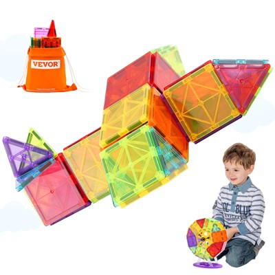 VEVOR Magnetic Tiles, Magnetic Building Blocks, Magnet Building Set with 2 Car Bases & 26 Digital Cards,Toys for Toddlers Boys Girls Aged 5+