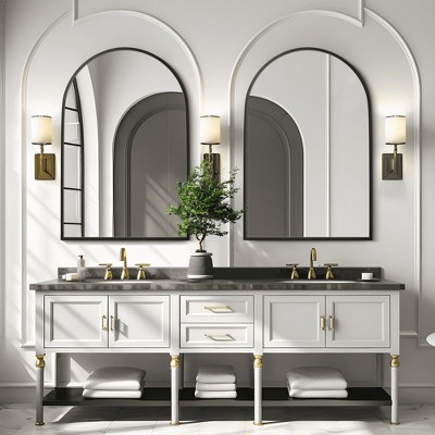 MAYEERTY 35.83x24.02x1.10in Aluminum Thin Edge Right Angle Arch Black Hanging Mirror Double Sided