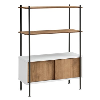 24/7 Shop At Home 45" Genifa 3 Shelf Accent Bookcase with Sliding Doors White/Distressed Oak