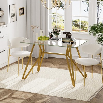 KTMBDW Glass Dining Table, Tempered Glass Tabletop and Metal Tubular Legs, Modern Style Table for Kitchen, Dining Room, Gold