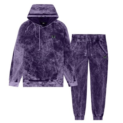 Dalix Butterfly Embroidery Washed Sweatsuit Set Hoodie Jogger Soft Fleece Relaxed Fit Lounge Womens in Purple 2XL XX-Large