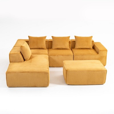 Resenkos 111" Modular Sctional Couches with Deep Seat, Compression Cloud Sofa Soft Corduroy Upholstered for Living Room Bedroom