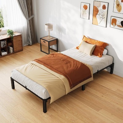 Bed Frame, Metal Platform Bed, No Screws Needed, No Box Spring Needed, Heavy Duty with Reinforced Iron Slats and Legs