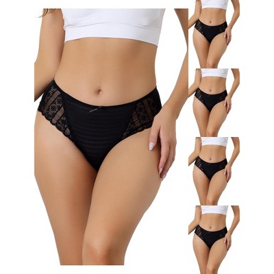 Allegra K Women's Lace Mid-Waist Full Coverage Stretchy Thin Breathable Striped Briefs Multicolored