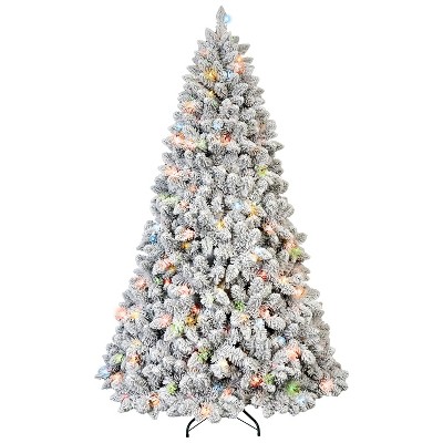 Gulches Rustic Winter Flocked Christmas Tree - 6FT, 350 Colorful UL Lights, 36 Pine Cones, 888 Snowy PVC Tips, Hinged Branches, Metal Stand