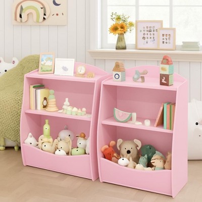2 Tier Toy Storage Organizer for Kids,Wood Kids Bookshelf and Toy Organizer,Book Display Shelf for Kids Rooms Playroom, Nursery