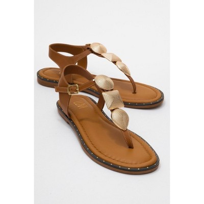 Giulia - Cognac Brown Leather Flat Sandal (Women) | Forever & Always Shoes