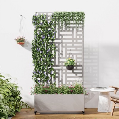 71-in H x 35-in L x 16-in W Black Metal Planter with Trellis ( Street )