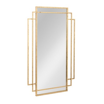 Storied Home Metal Wall Mirror with Geometric Framework, Gold