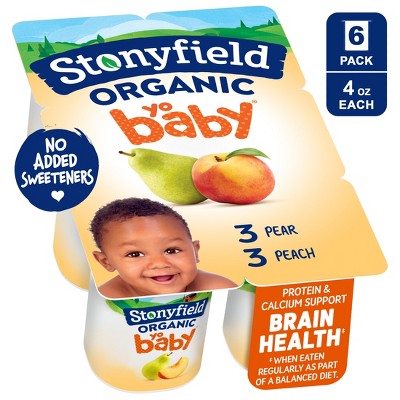 Stonyfield Organic YoBaby Pear & Peach Whole Milk Kids' Probiotic Yogurt - 6ct/4oz Cups