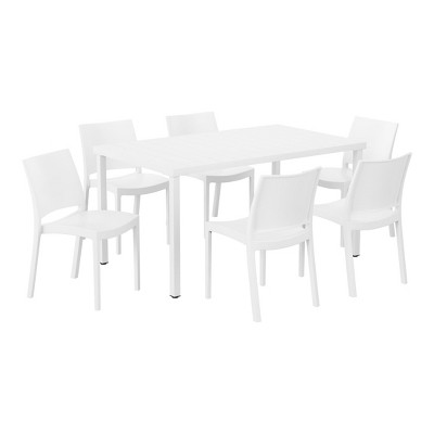 WestinTrends Playa 7-Piece Outdoor Rectangular Metal Patio Dining Table Set With Stackable Resin Patio Side Chairs